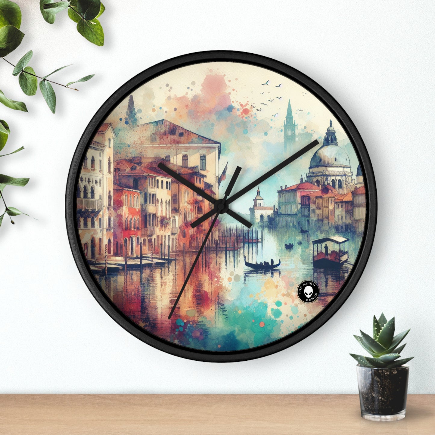 Côte tranquille : une peinture sereine au coucher du soleil à l'aquarelle - La peinture à l'aquarelle de l'horloge murale extraterrestre