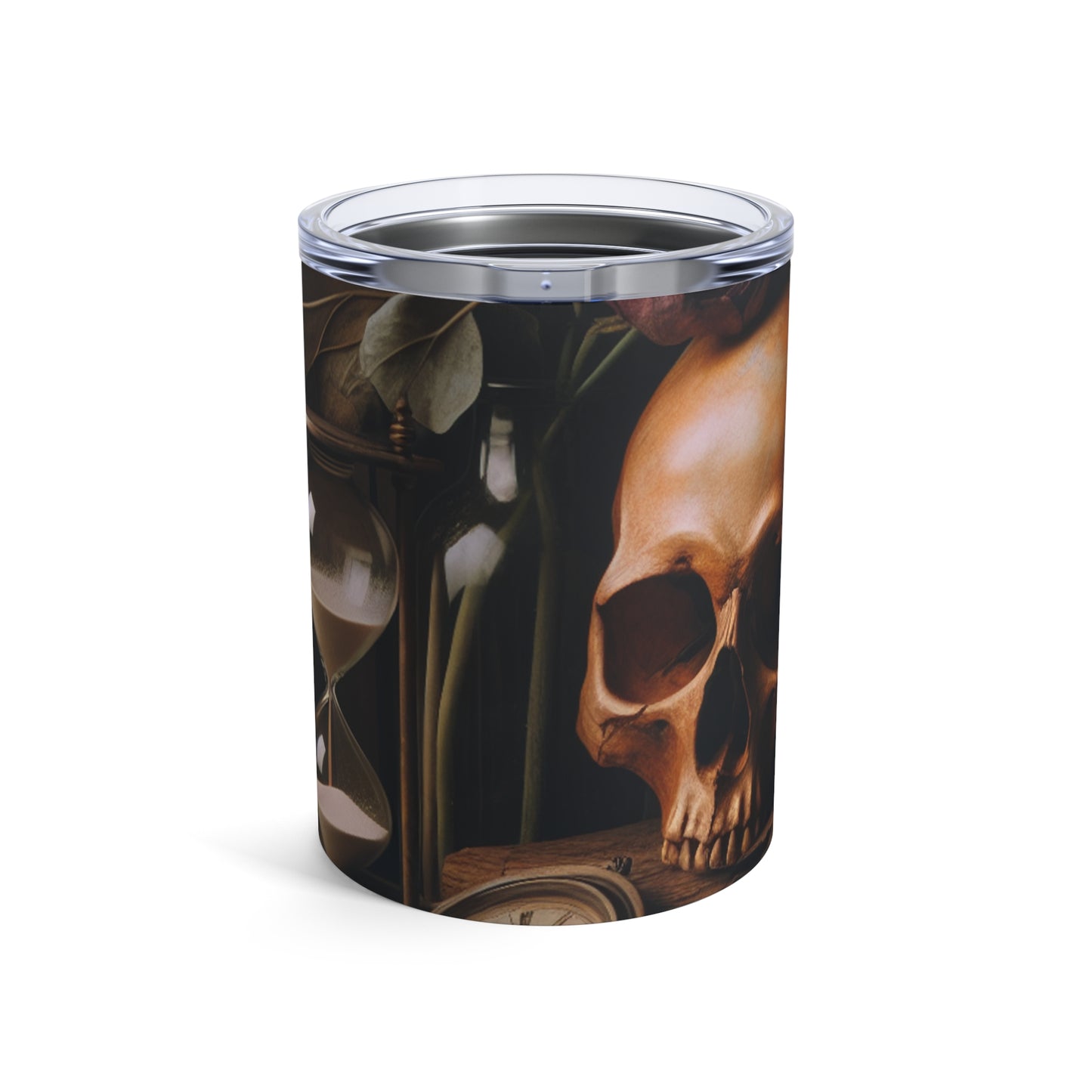 "Belleza fugaz: una pintura vibrante de Vanitas que representa el paso del tiempo y la naturaleza transitoria de la vida" - The Alien Tumbler 10oz Vanitas Painting