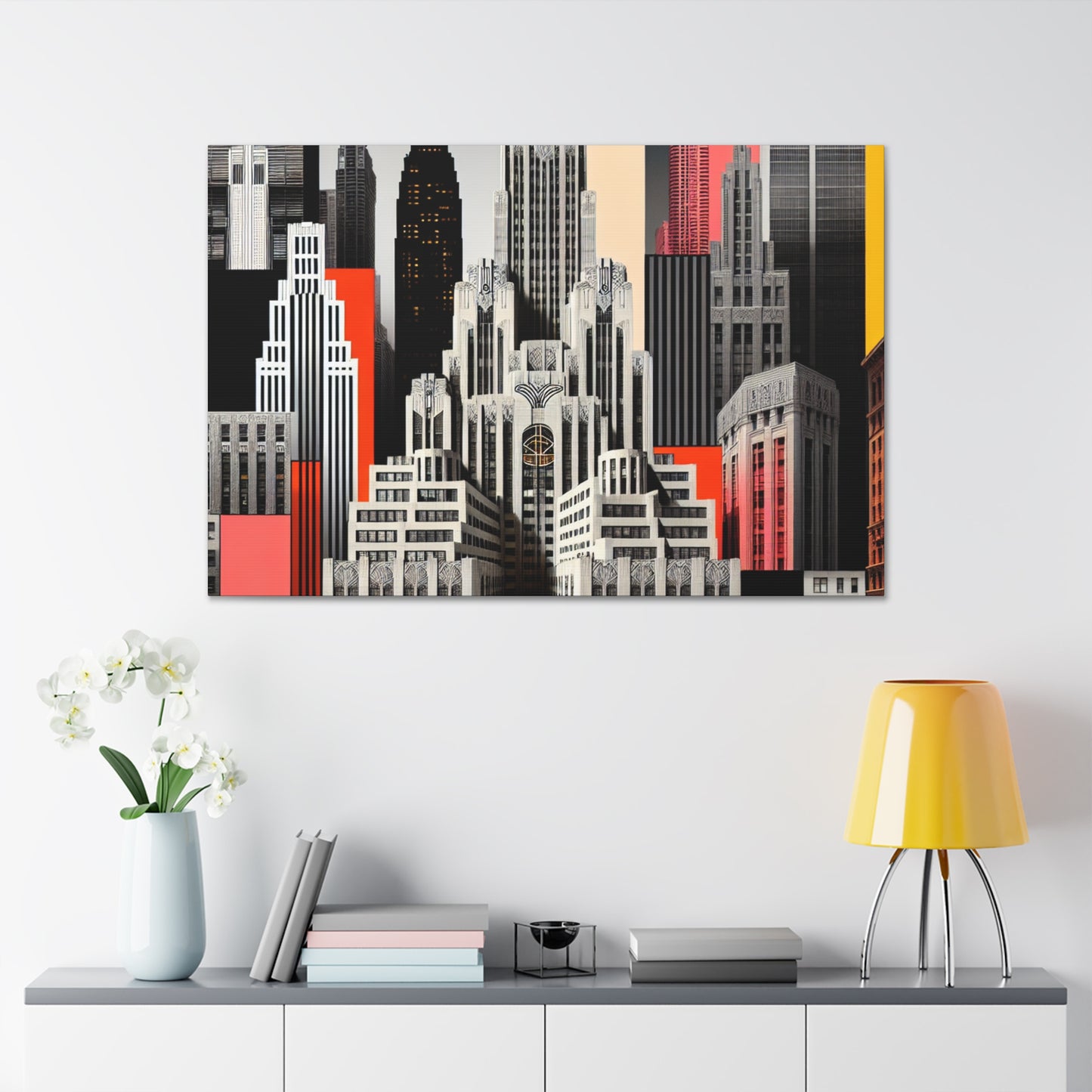 "Un contraste des temps : des gratte-ciel Art déco classiques et un paysage urbain moderne" - Le style Art déco d'Alien Canva