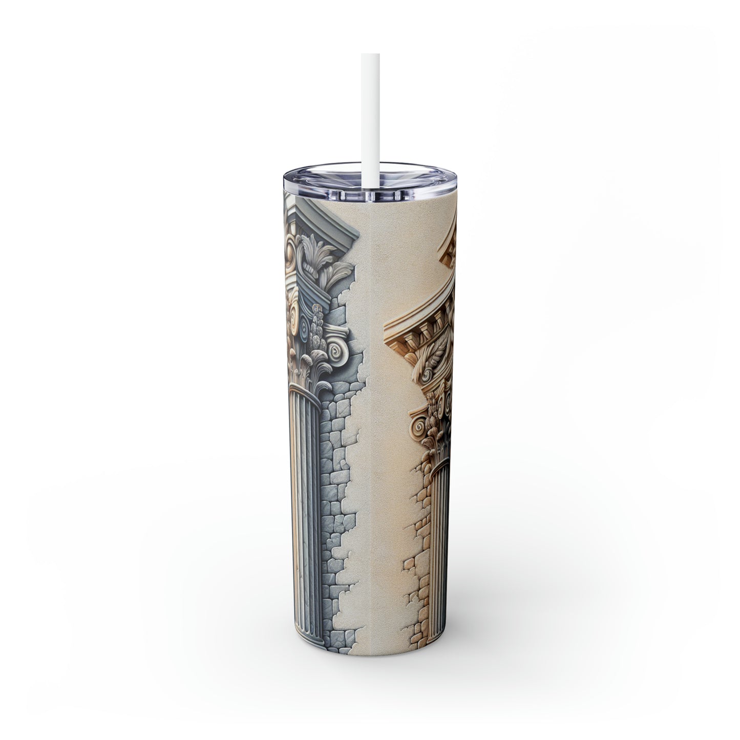 "3D Wall Columns: An Architectural Artpiece" - The Alien Maars® Skinny Tumbler with Straw 20oz Trompe-l'oeil Style