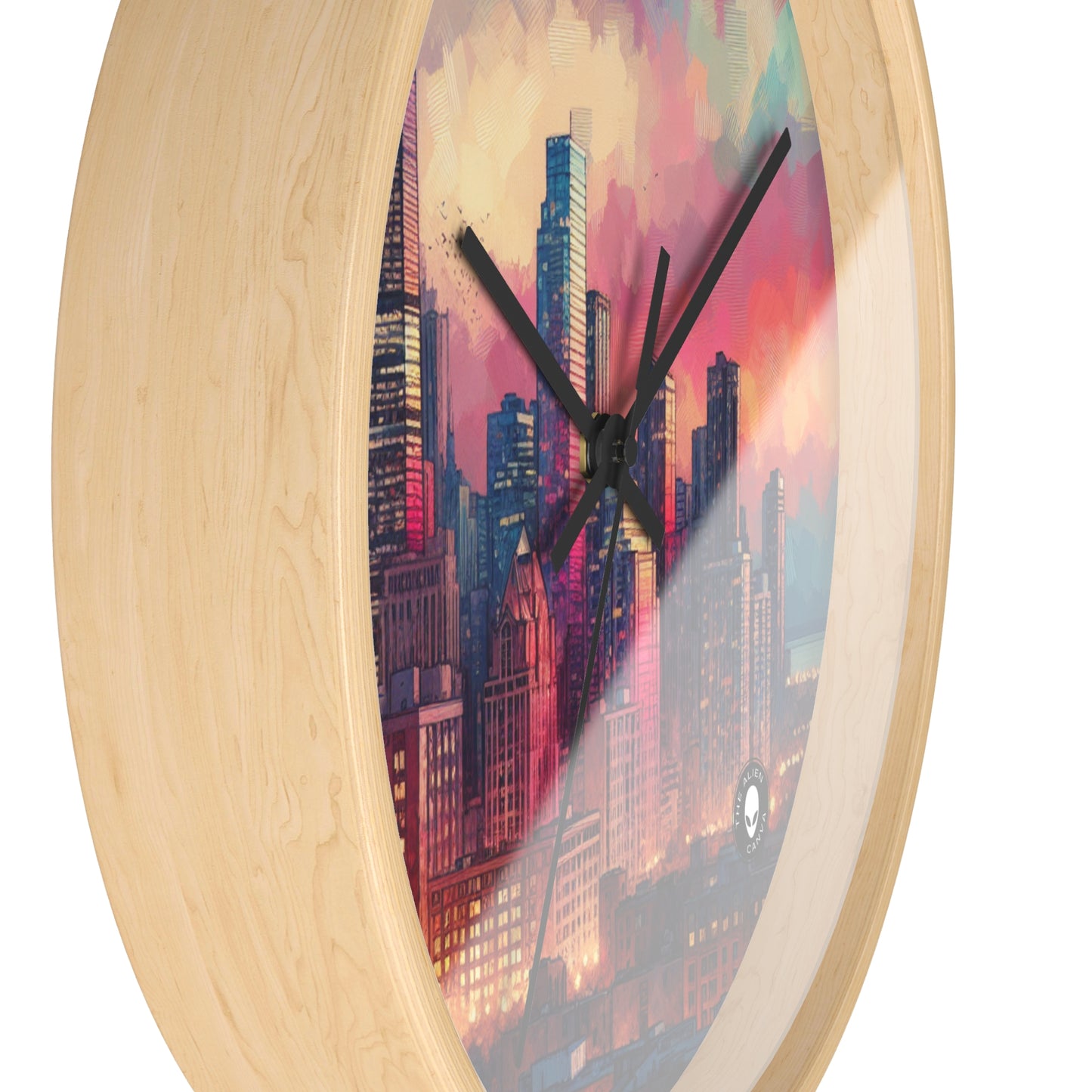 "Dusky Reflections: City Skyline at Sunset" - The Alien Wall Clock