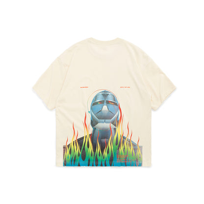 Tide brand flame robot printed short-sleeved t-shirt