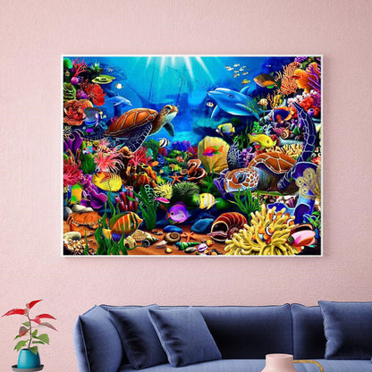 Pintura de diamante 5D de animales de paisaje oceánico