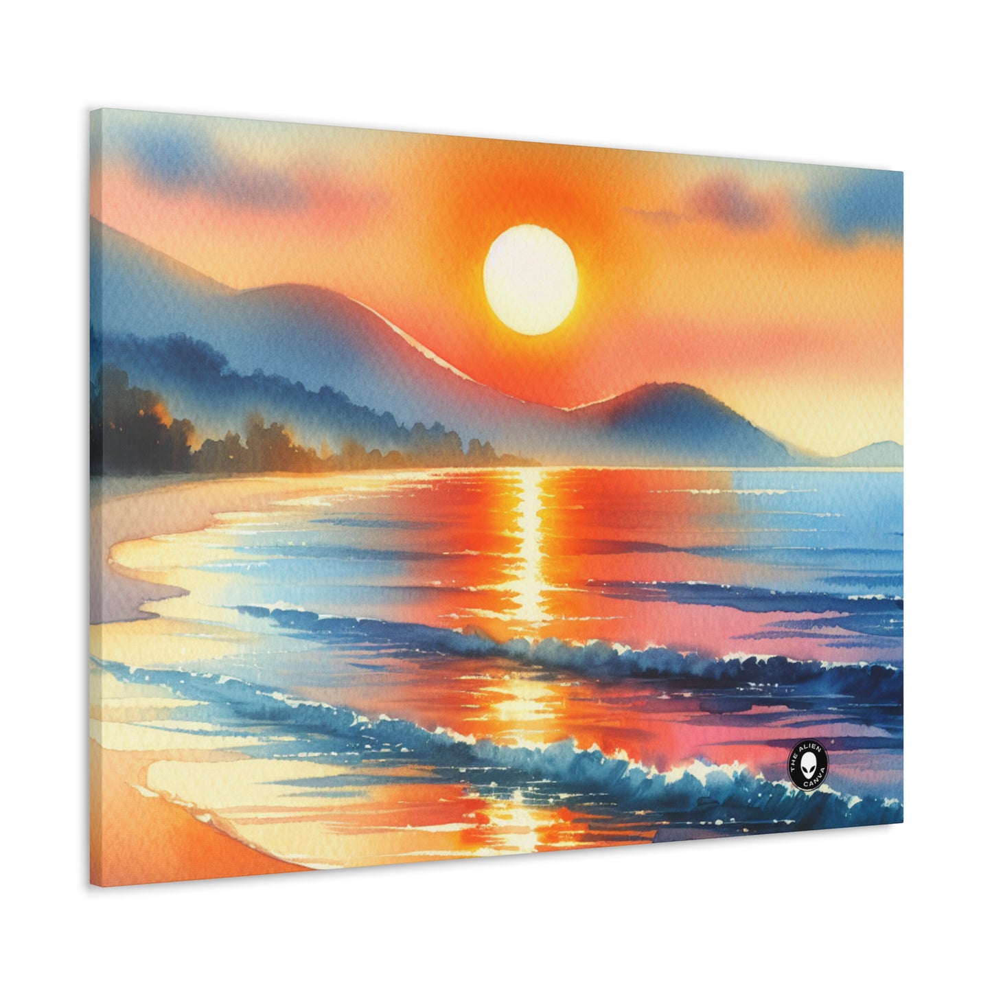 "Amanecer en la playa" - La pintura de acuarela de Alien Canva