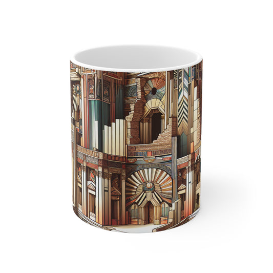"Deco Ruins: Geometric Art in an Ancient Setting" - The Alien Ceramic Mug 11oz Art Deco Style