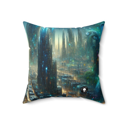 "Neon Oasis: A Futuristic Urban Wonderland"- The Alien Spun Polyester Square Pillow