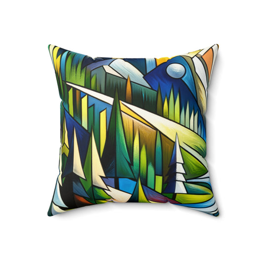 "Naturalismo cúbico" - La almohada cuadrada de poliéster hilado alienígena estilo cubismo