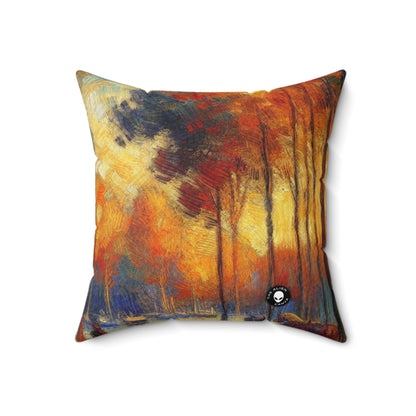 "Rainy Evening: A Post-Impressionist Cityscape"- The Alien Spun Polyester Square Pillow Post-Impressionism