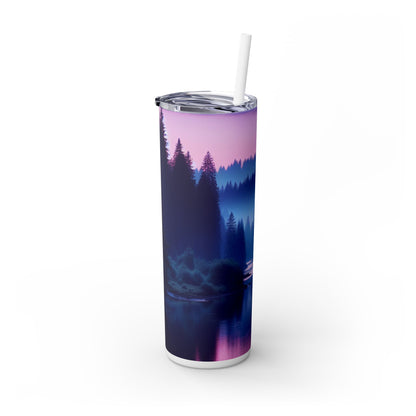 "Tranquilidad Crepuscular: Reflejos del río en el bosque" - Vaso delgado con pajita The Alien Maars® de 20 oz