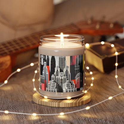 "A Contrast of Times: Classic Art Deco Skyscrapers and a Modern Cityscape" - The Alien Scented Soy Candle 9oz Art Deco Style