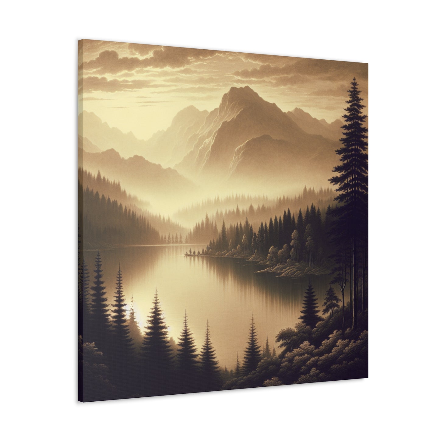 "Dawn at the Lake: A Foggy Mountain Morning" - The Alien Canva Tonalism Style