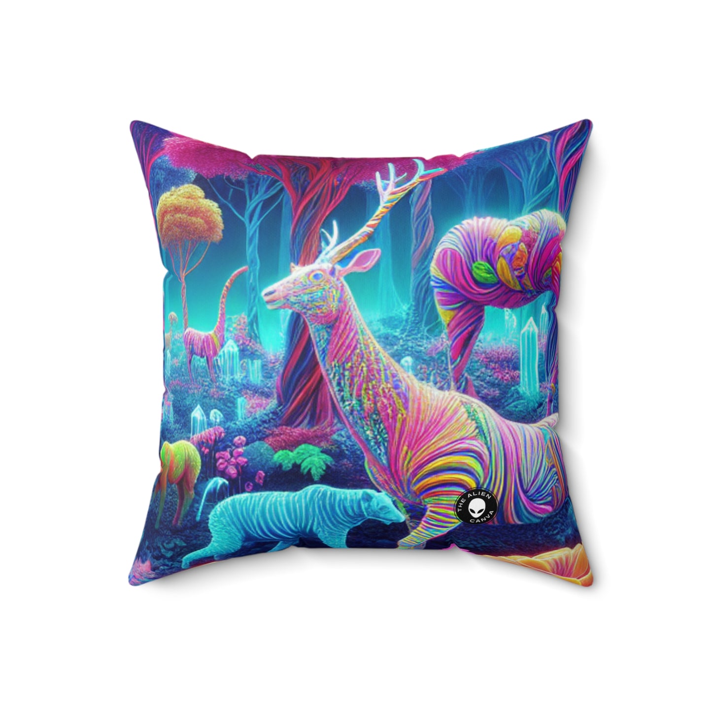 "Glowing Enchantment: Neon Forest"- The Alien Spun Polyester Square Pillow