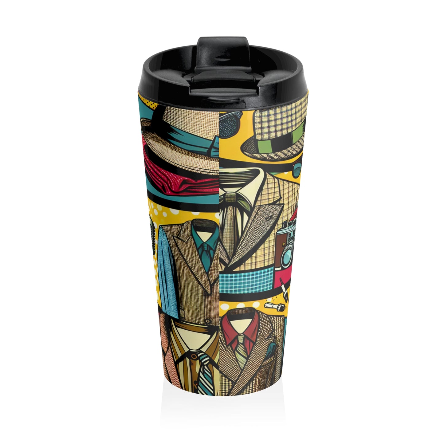 "Pop Art Apparel: Un collage de estilo vintage" - The Alien Taza de viaje de acero inoxidable estilo pop art