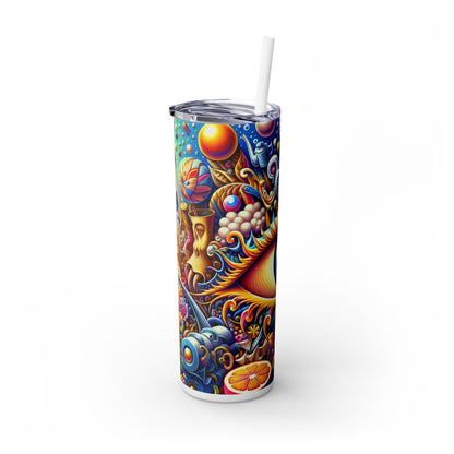 "Cityscape Dreams: A Surreal Night Scene" - The Alien Maars® Skinny Tumbler with Straw 20oz Magic Realism