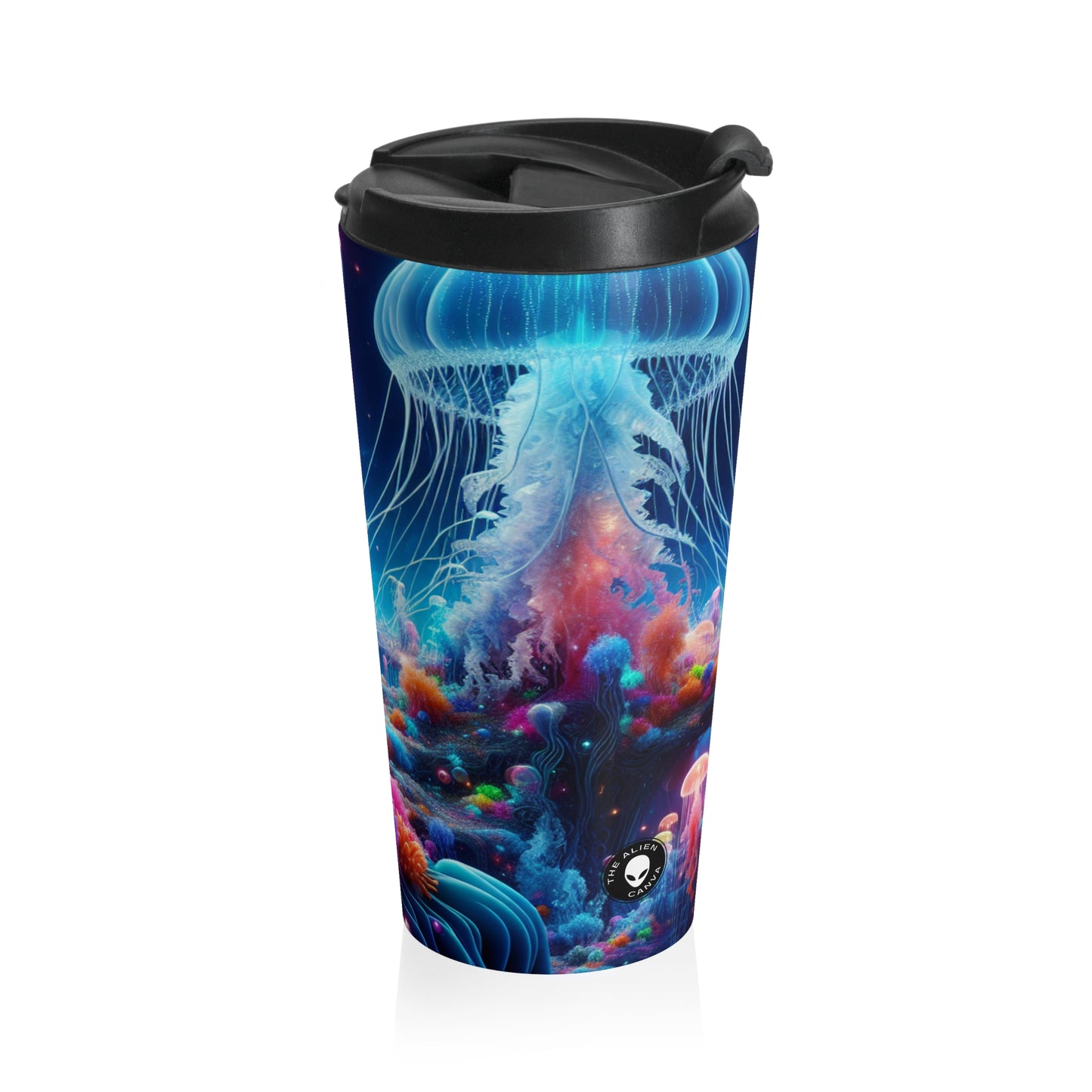 "Neon Jellyfish Fantasia: A Surreal Underwater Odyssey" - The Alien Stainless Steel Travel Mug