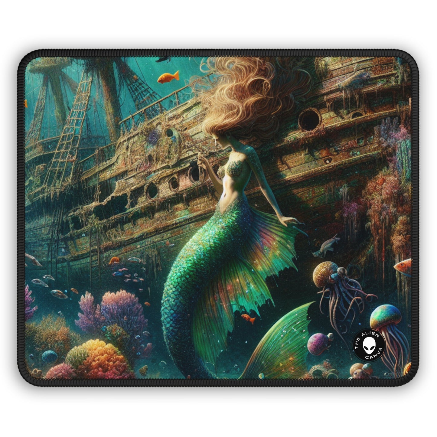 "El tesoro de la sirena: explorando el naufragio hundido" - Alfombrilla de ratón para juegos de Alien