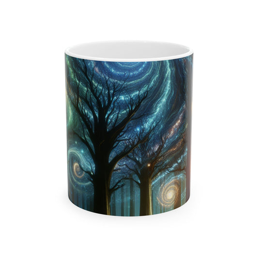 "Bosques Galácticos: Un paisaje onírico celestial" - La taza de cerámica alienígena de 11 oz