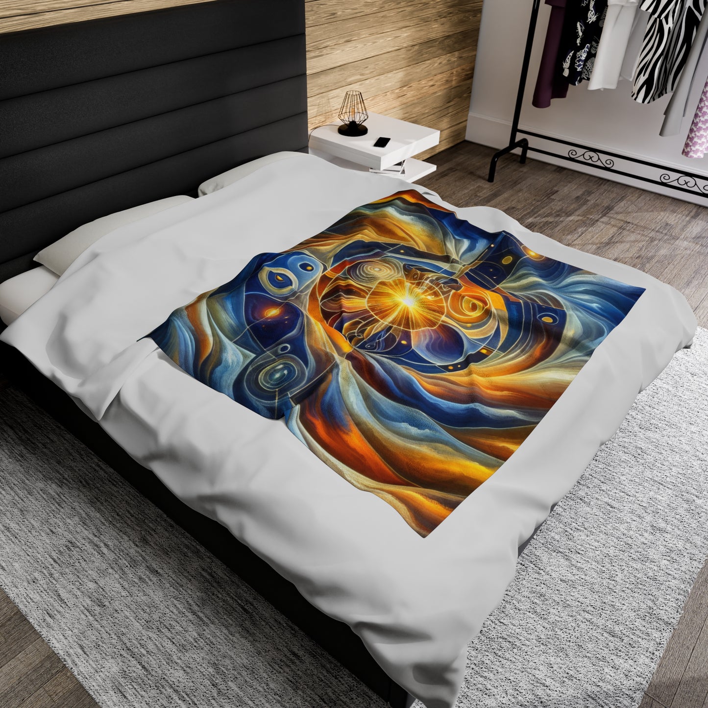 "Ascending Divinity: A Spiritual Awakening in Vibrant Geometry" - The Alien Velveteen Plush Blanket Religious Art Style