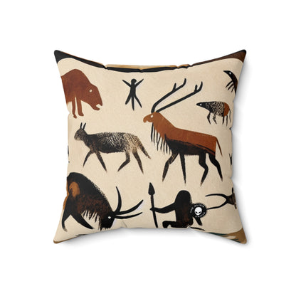 "The Discovery of Fire: A Cave Painting Tale"- The Alien Spun Polyester Square Pillow Cave Painting