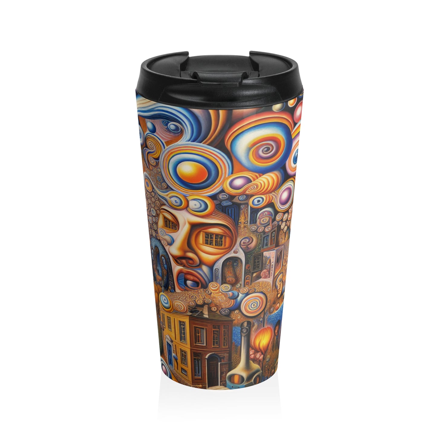 "Melted Time: A Whimsical Dance of Dreams" - The Alien Stainless Steel Travel Mug Surrealism