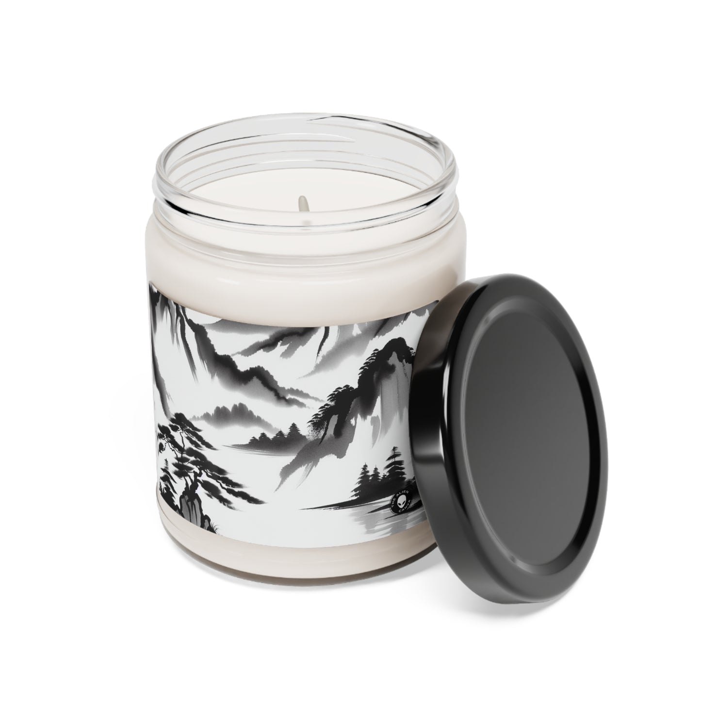 « Reflet de montagne : une peinture à l'encre zen sereine » - La bougie de soja parfumée Alien 9oz Peinture à l'encre Zen