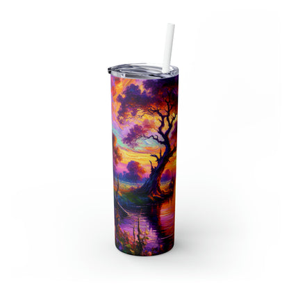 "Boulevards of Illumination: A Vibrant Post-Impressionist Cityscape" - The Alien Maars® Skinny Tumbler with Straw 20oz Post-Impressionism