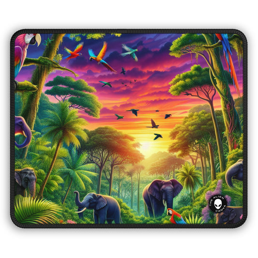 "Sundown in the Wild: A Rainbow Jungle Adventure" - The Alien Gaming Mouse Pad