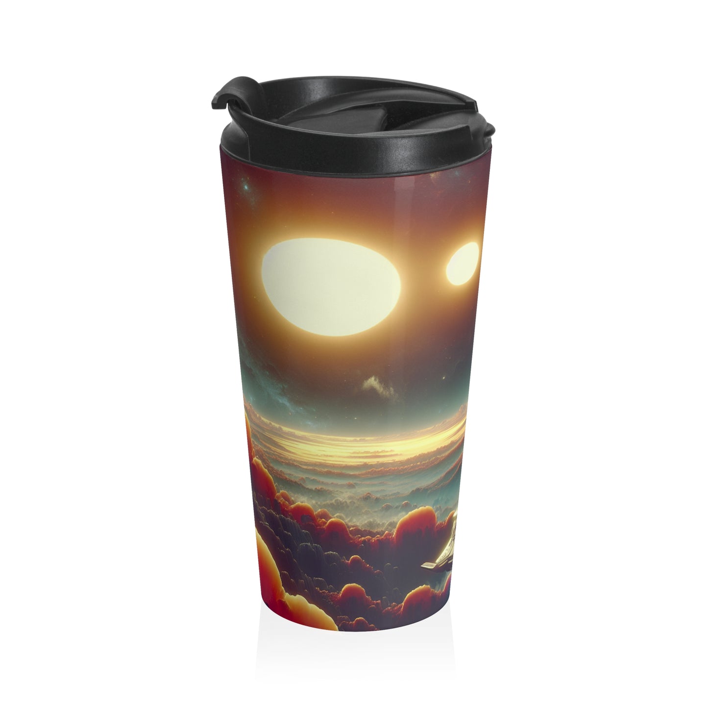 "Dawn of the Three Suns: A Sci-Fi Space Odyssey" - The Alien Stainless Steel Travel Mug Video Game Art