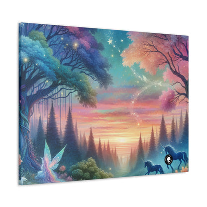 "Atardecer encantado: una pintura de un bosque mágico" - The Alien Canva