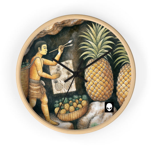 "Récolte d'ananas" - Le style de peinture rupestre de l'horloge murale extraterrestre