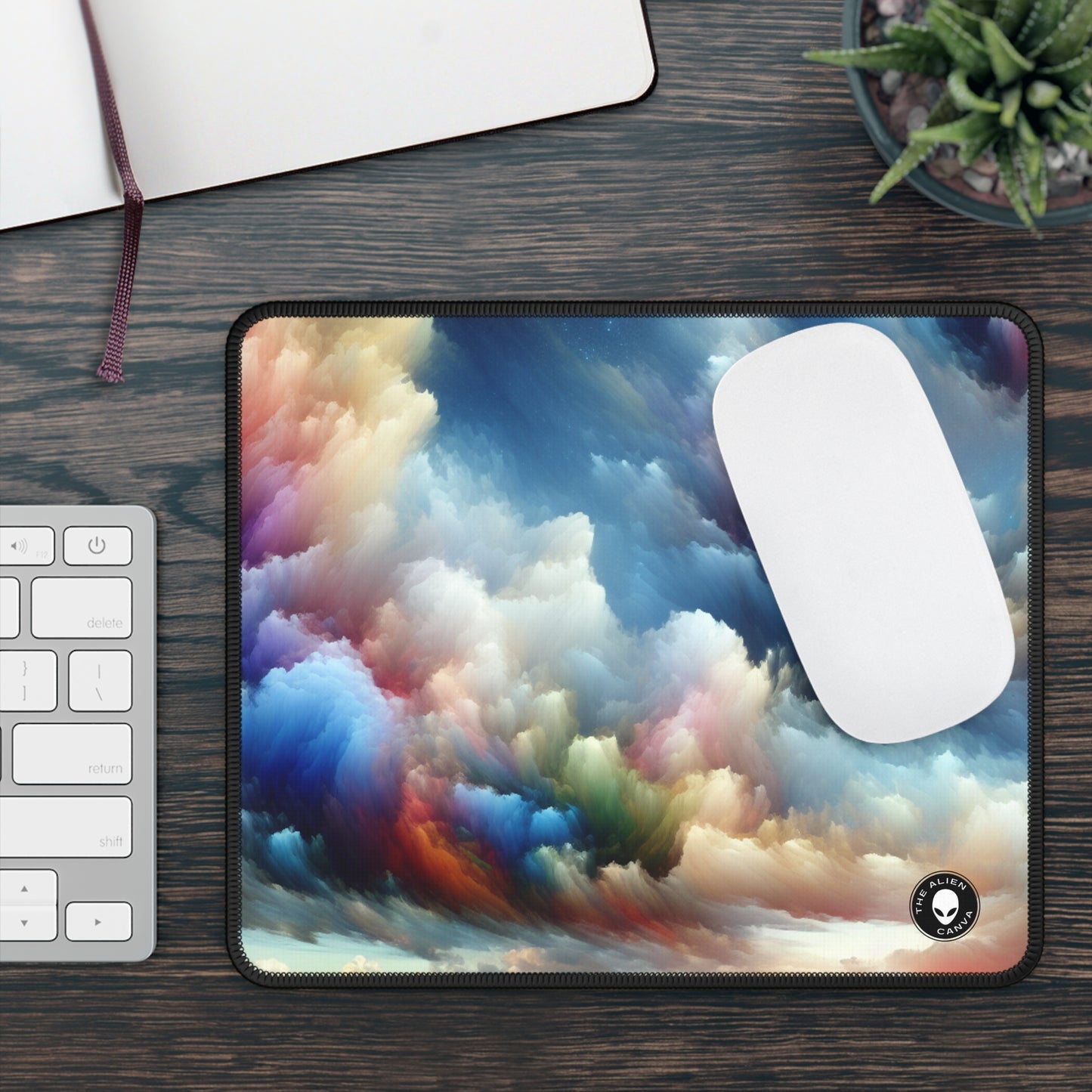 "Rainbow Cloudscape : Un rêve d'aquarelle surréaliste" - Le tapis de souris Alien Gaming