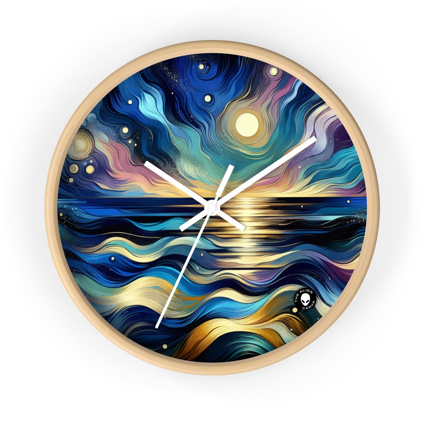 "Midnight Majesty: Abstract Ocean Reflections" - The Alien Wall Clock