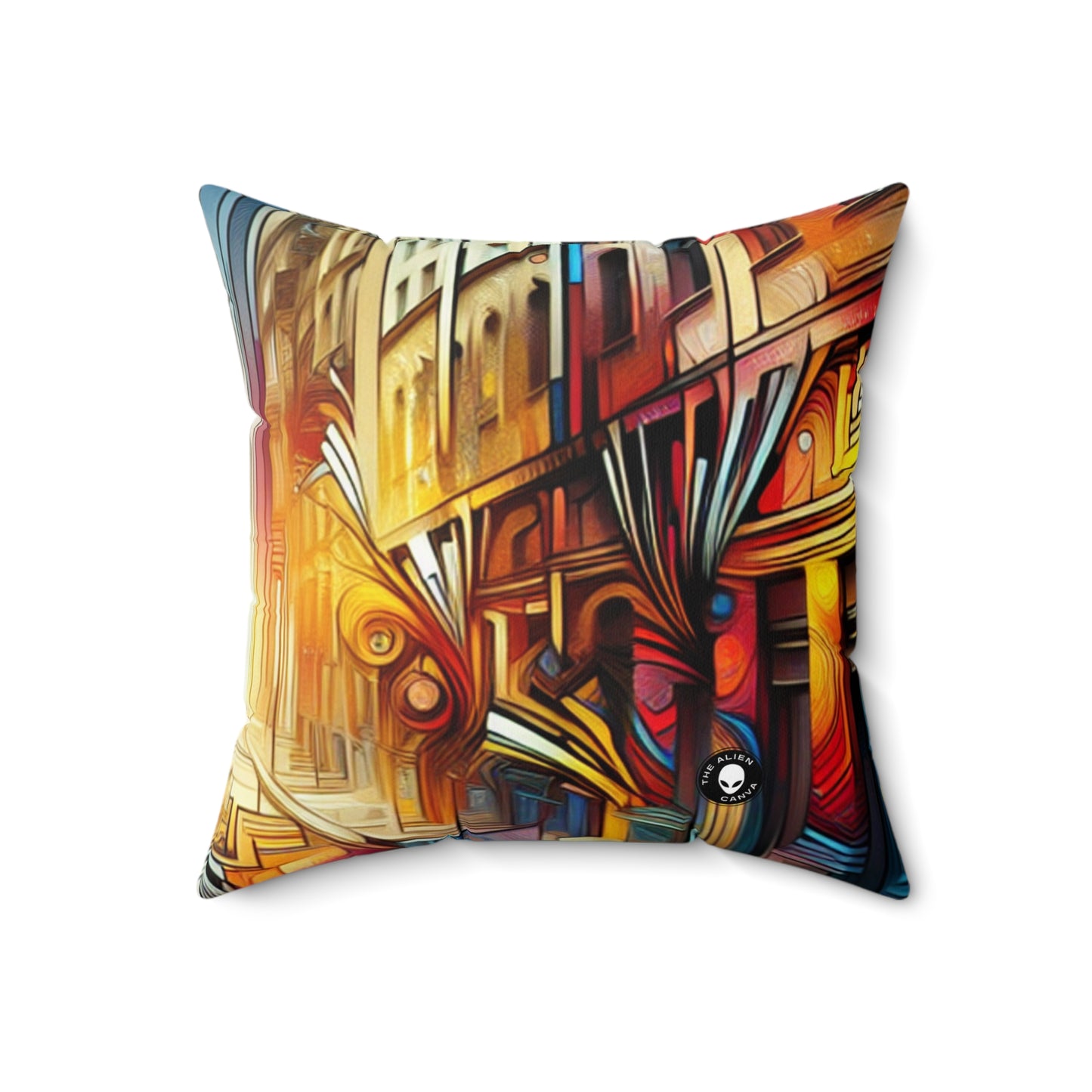 "Urban Ecosystem: A Graffiti Fusion"- The Alien Spun Polyester Square Pillow Graffiti Art