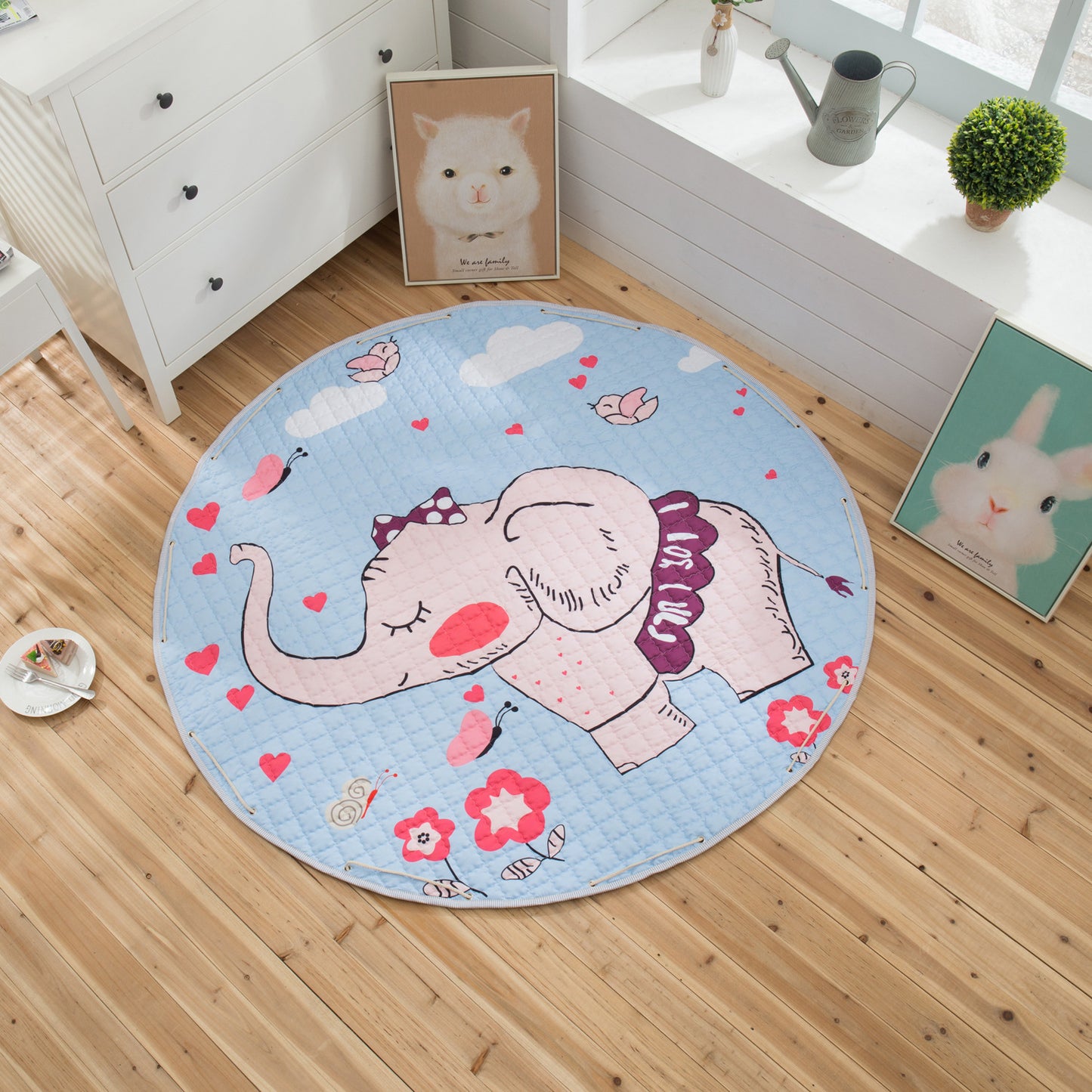 Alfombra redonda para gatear para decoración de habitación de bebé, alfombras de juego, manta, bolsa de almacenamiento de juguetes para niños