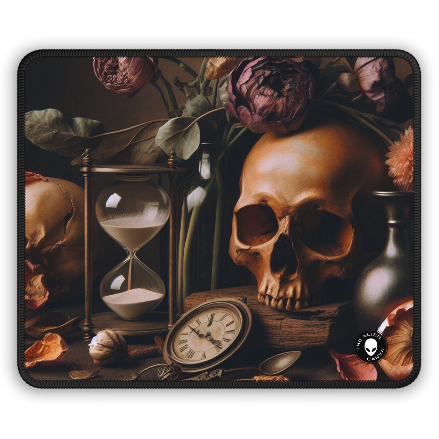 "Belleza fugaz: una vibrante pintura de Vanitas que representa el paso del tiempo y la naturaleza transitoria de la vida" - The Alien Gaming Mouse Pad Vanitas Painting