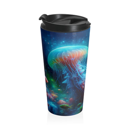 "Medusas luminosas en el mundo submarino encantado": taza de viaje de acero inoxidable de The Alien