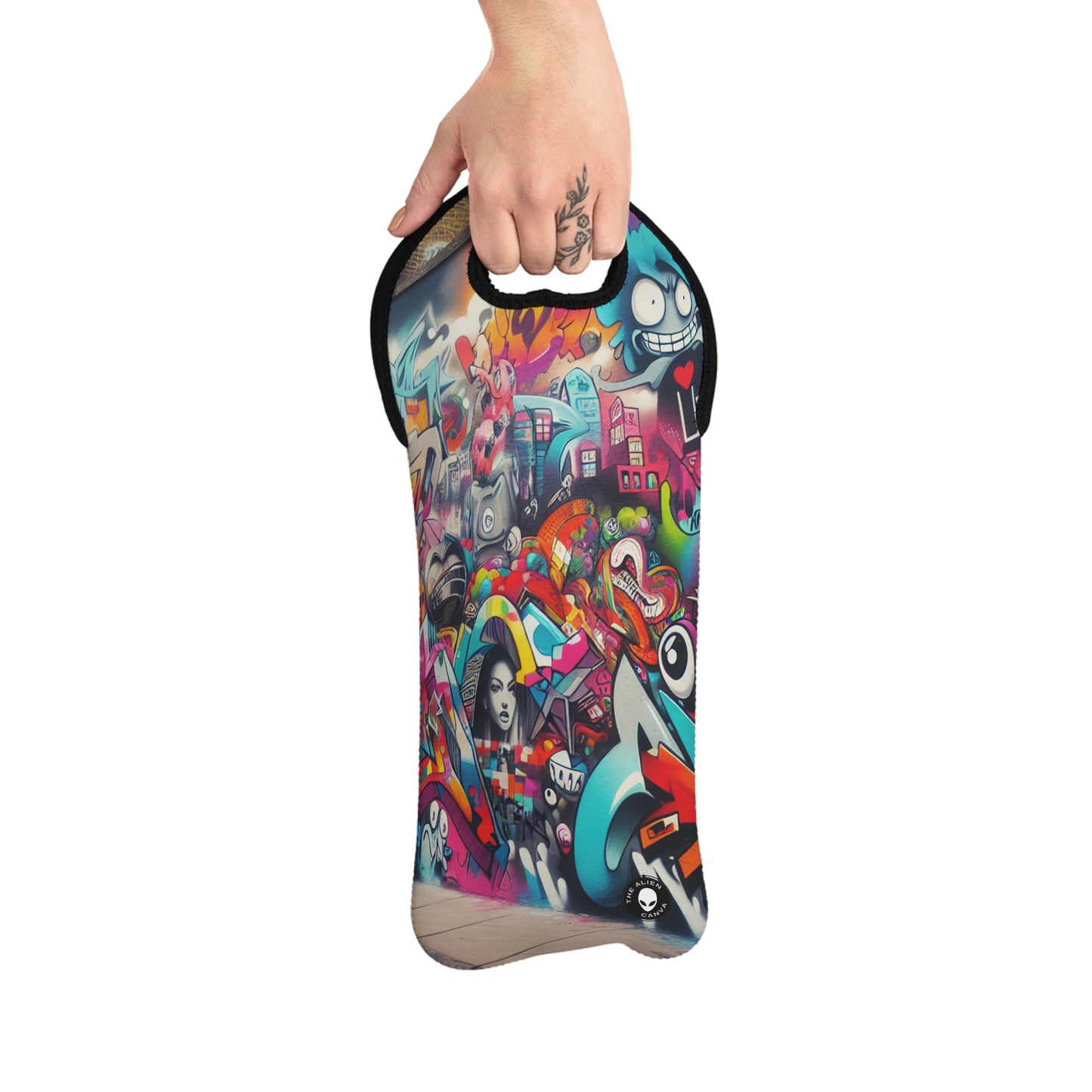 "Neon Horizon: The Vibrant Future Metropolis" - The Alien Wine Tote Bag Street Art / Graffiti