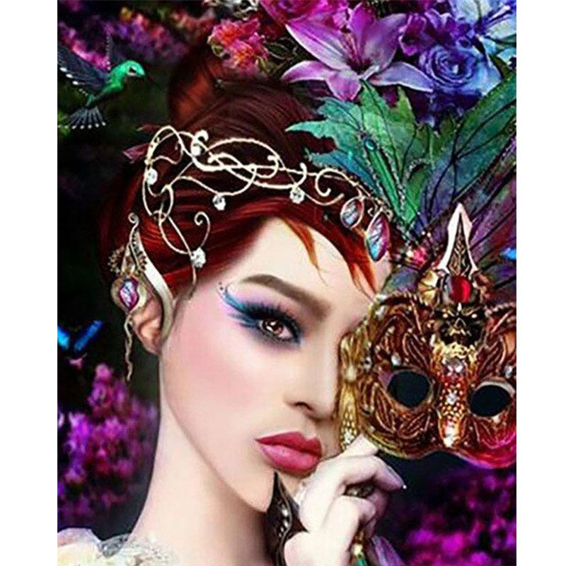 Diamond painting of beautiful masked woman