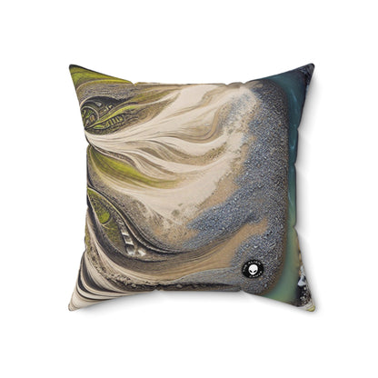 "Sandy Symphony: A Colorful Stone Mosaic on the Beach"- The Alien Spun Polyester Square Pillow Land Art