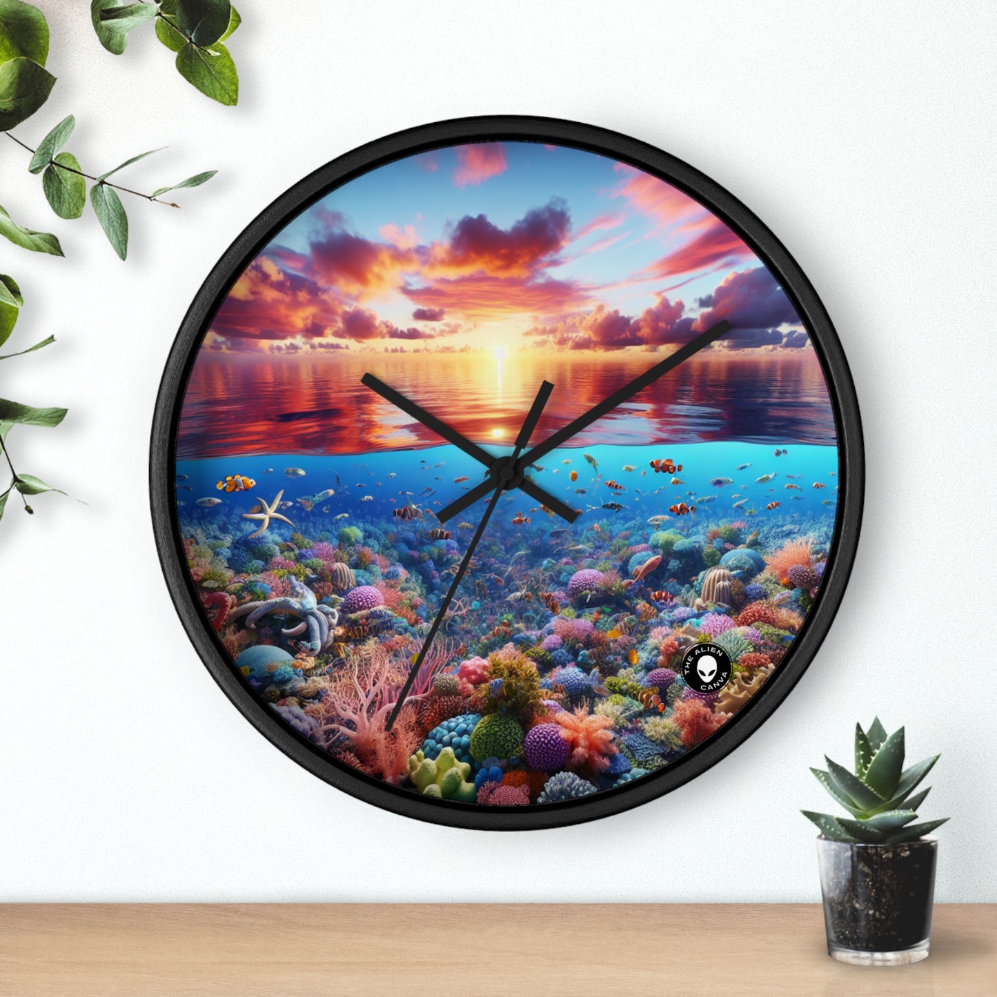 "Sunset Splendor : Récif de corail sous-marin" - L'horloge murale extraterrestre