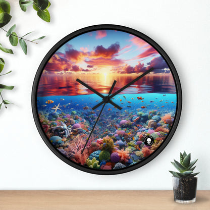 "Sunset Splendor : Récif de corail sous-marin" - L'horloge murale extraterrestre