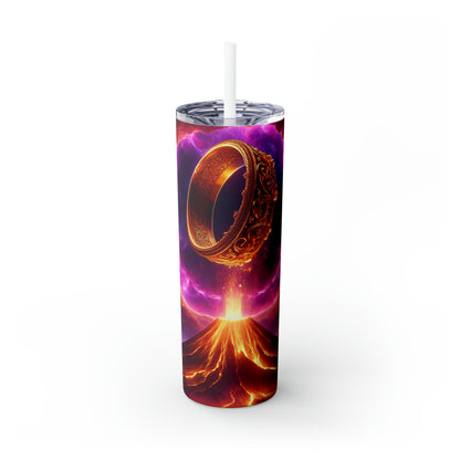 "Ring of Doom: A Surreal Descent." - The Alien Maars® Skinny Tumbler with Straw 20oz