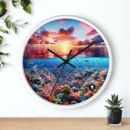 "Sunset Splendor : Récif de corail sous-marin" - L'horloge murale extraterrestre