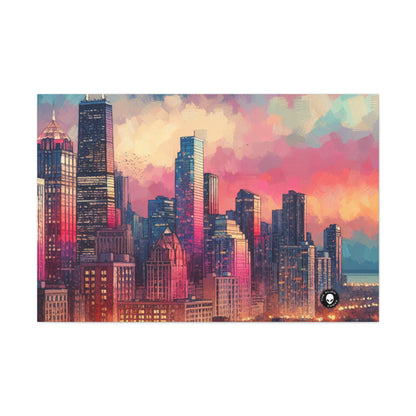 "Dusky Reflections: City Skyline at Sunset" - The Alien Canva