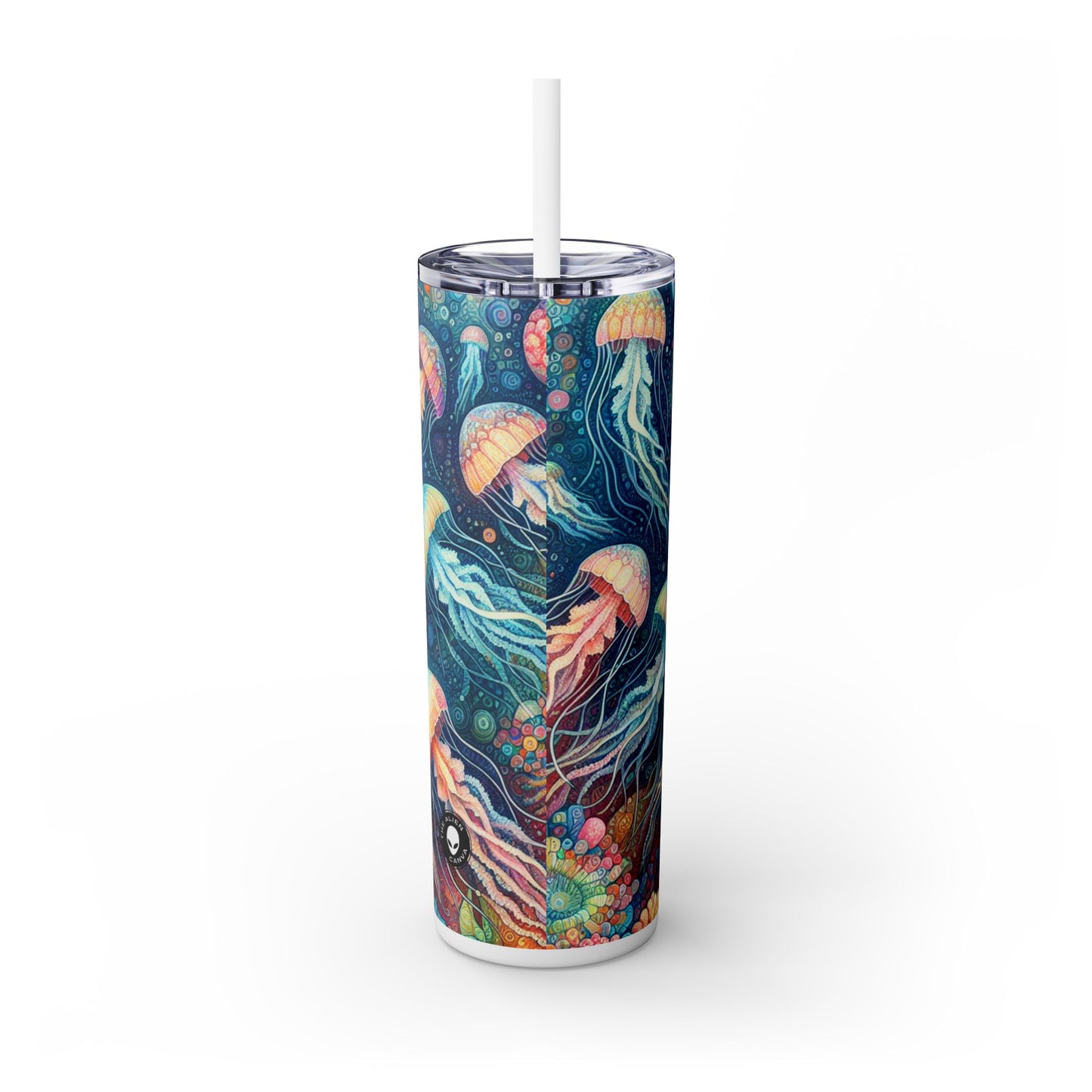 "Danza luminosa de las profundidades": vaso estrecho con pajita de 20 oz de Alien Maars®