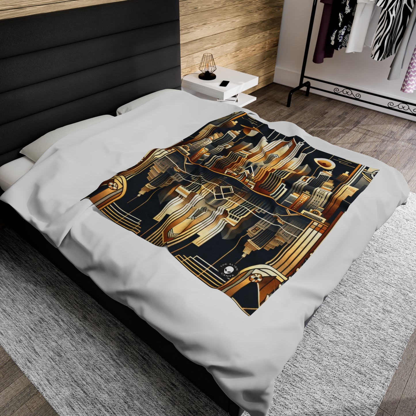 "Luxe Deco: Artistic Elegance at The Grand Hotel" - The Alien Velveteen Plush Blanket Art Deco