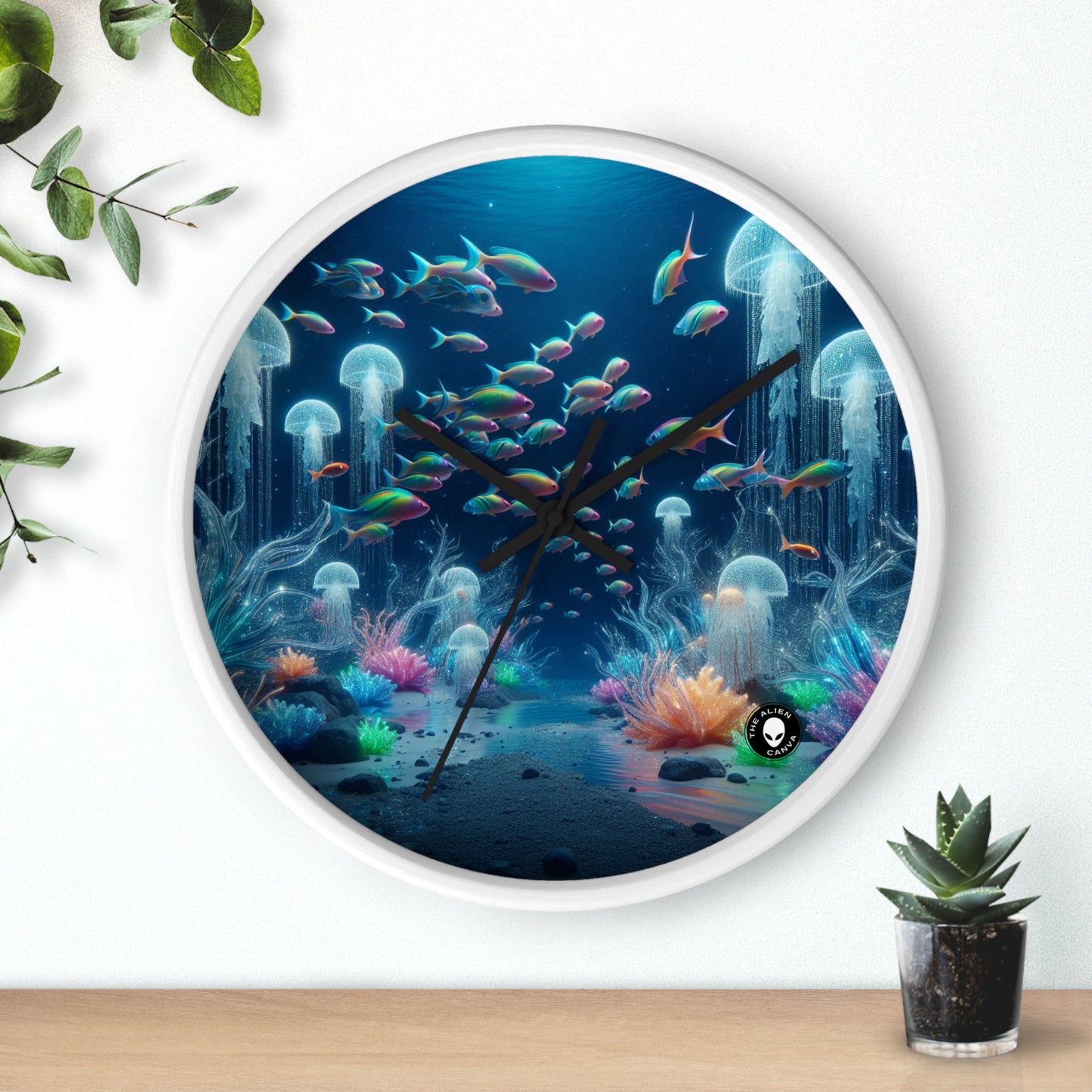 "Neon Dreams: The Underwater Wonderland" - The Alien Wall Clock