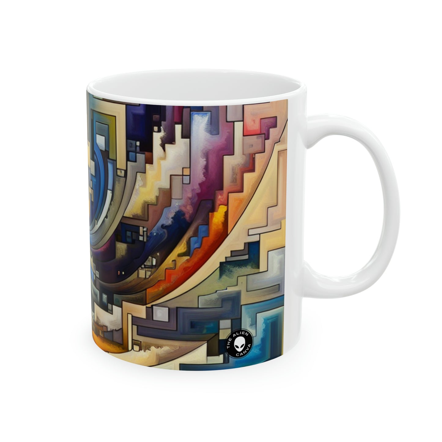 "Azul sereno: arte abstracto con formas geométricas" - Taza de cerámica The Alien 11oz Arte abstracto