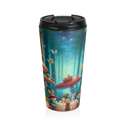 "Mushroom Wonderland: A Magical Tea Party" - The Alien Stainless Steel Travel Mug