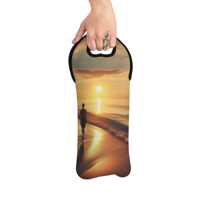 "A Stroll Along the Beach at Sunset" - The Alien Wine Tote Bag Photorealism Style